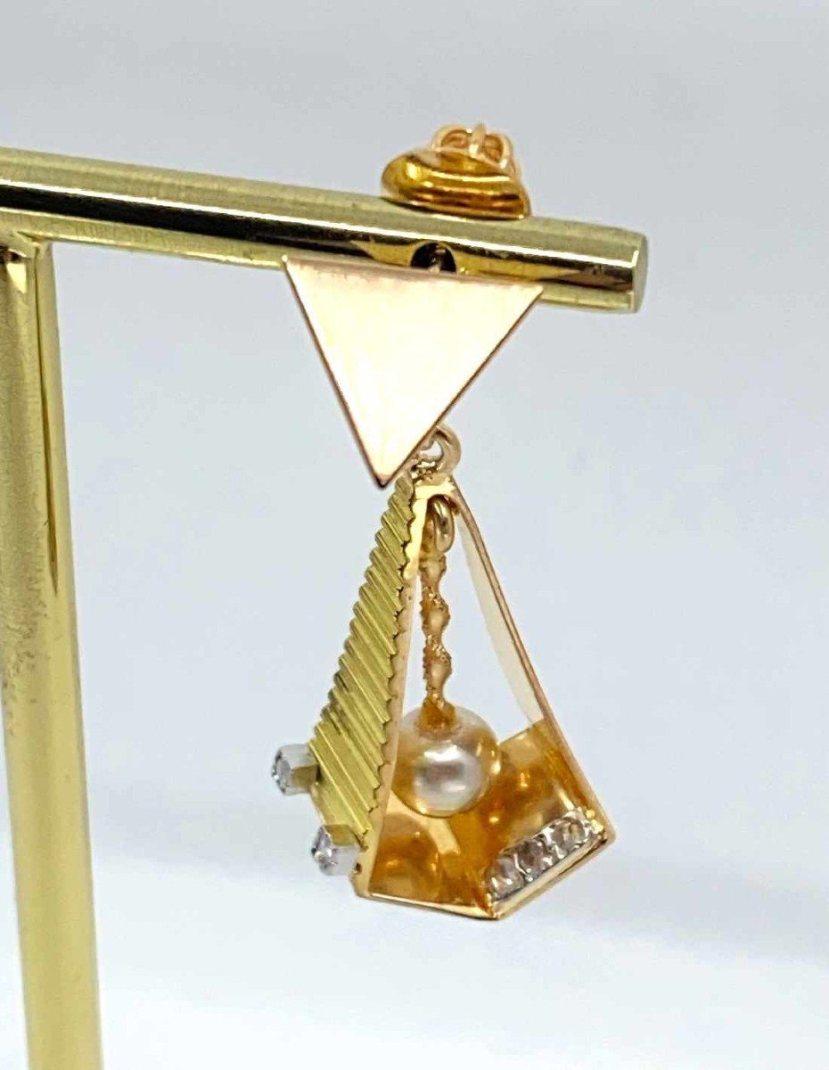 Vintage Gold, Diamond & Pearl Earrings-photo-4