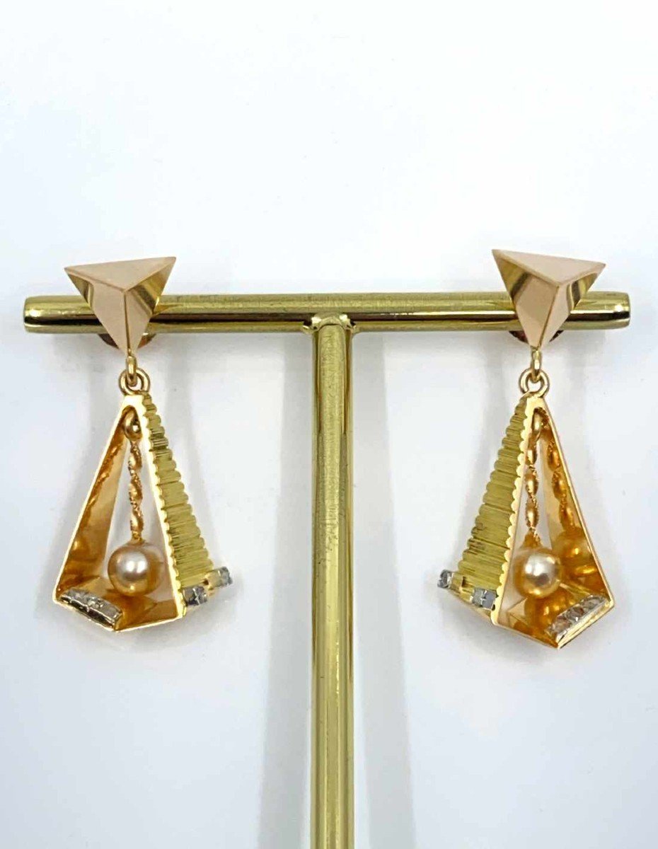Vintage Gold, Diamond & Pearl Earrings-photo-1