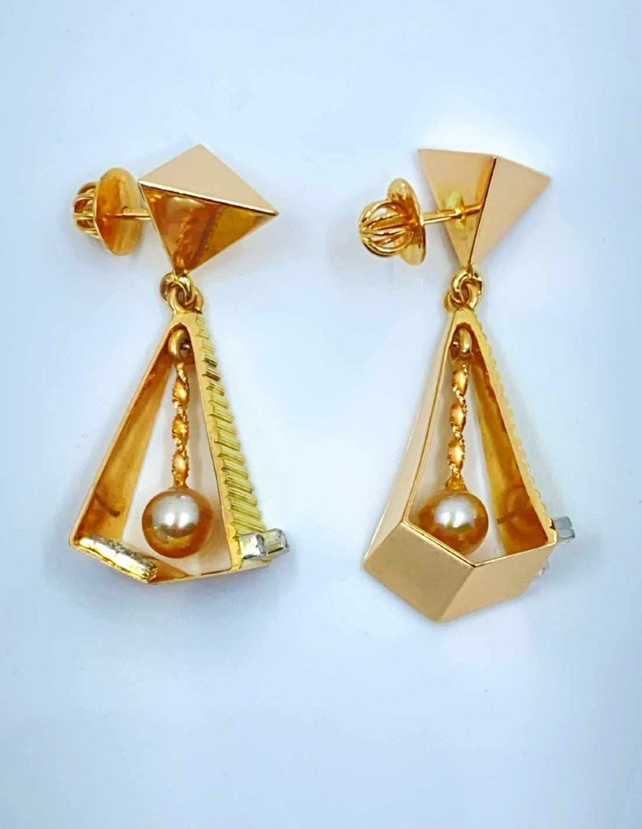 Vintage Gold, Diamond & Pearl Earrings