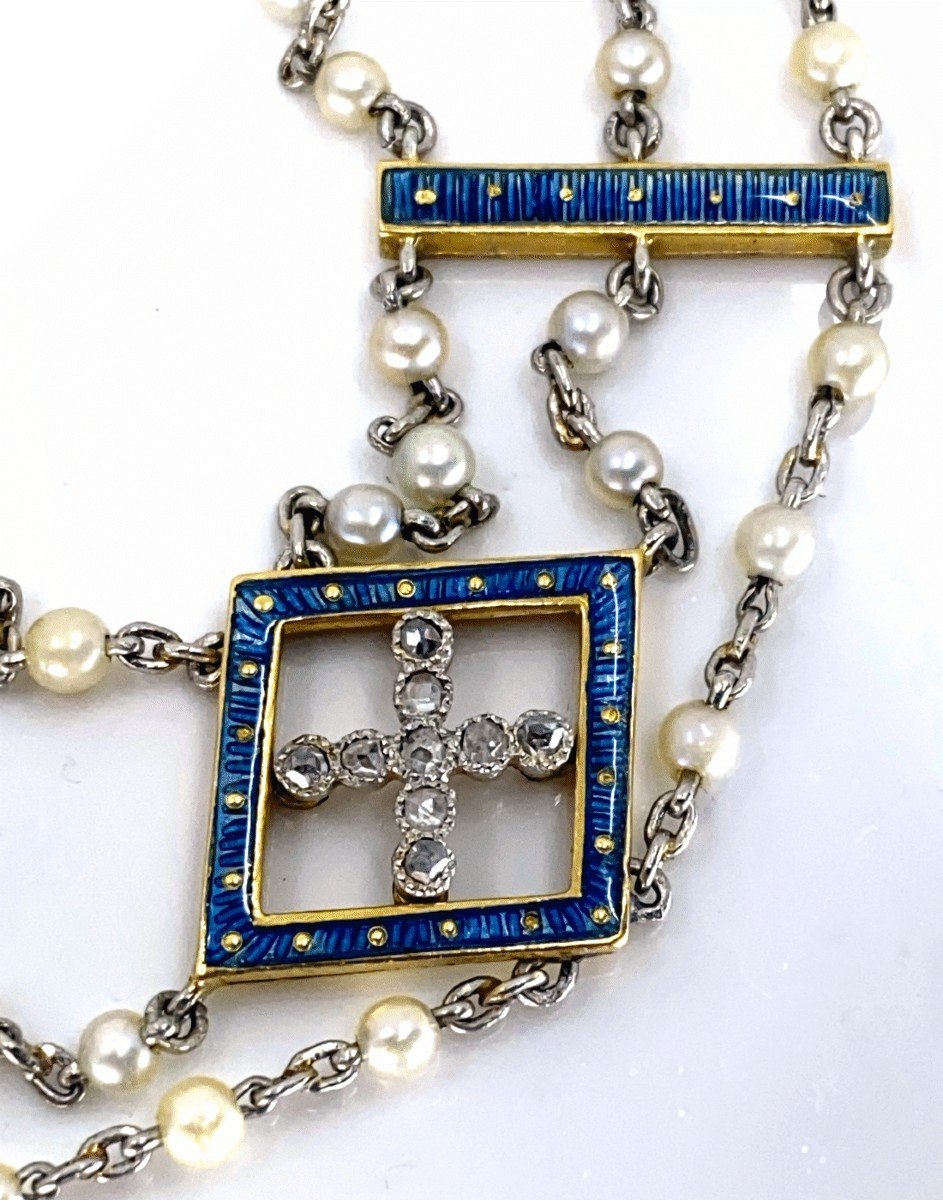Art Deco Bracelet Gold Platinum Natural Pearls Enamels & Diamonds-photo-4