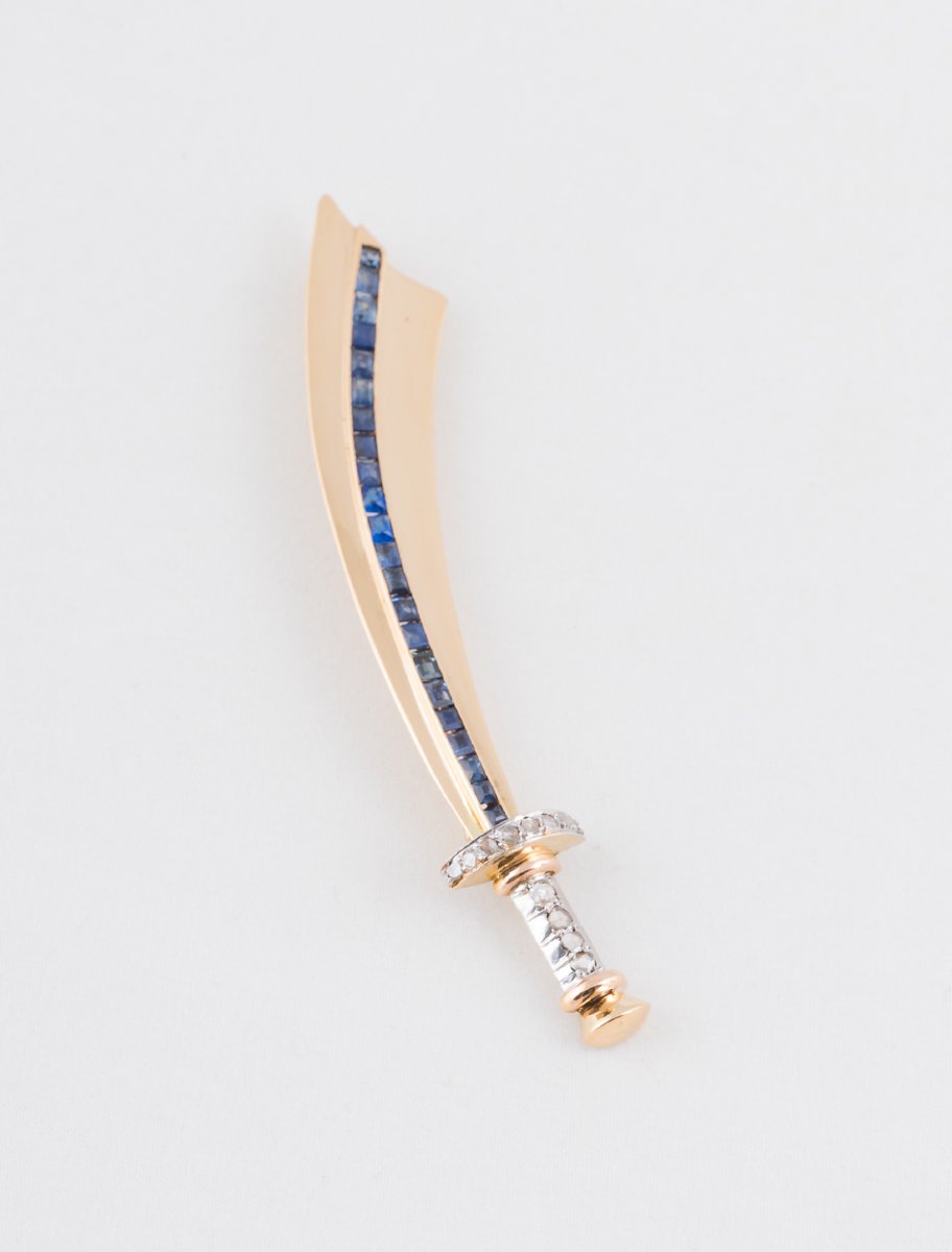 Sabre Brooch Yellow Gold, Rose Gold, Platinum, Sapphires & Diamonds-photo-2