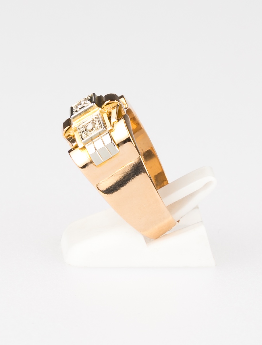 Tank Ring In Yellow Gold, White Gold & Diamonds-photo-2