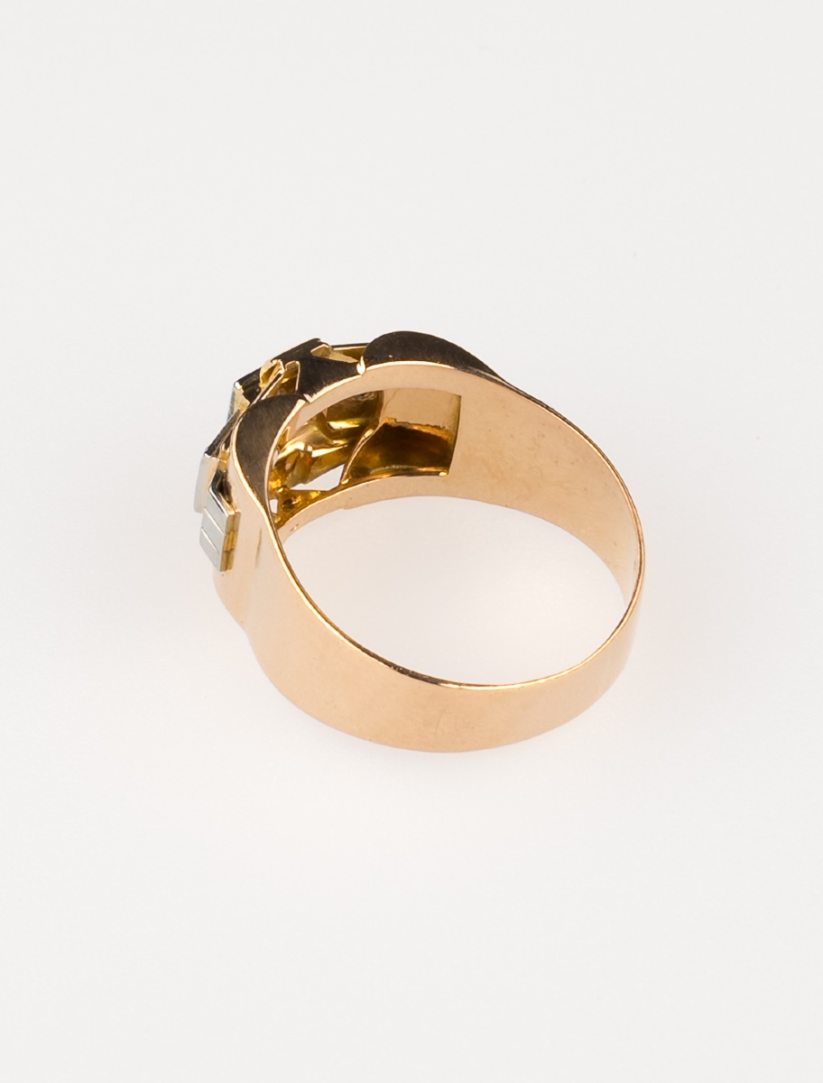 Tank Ring In Yellow Gold, White Gold & Diamonds-photo-3