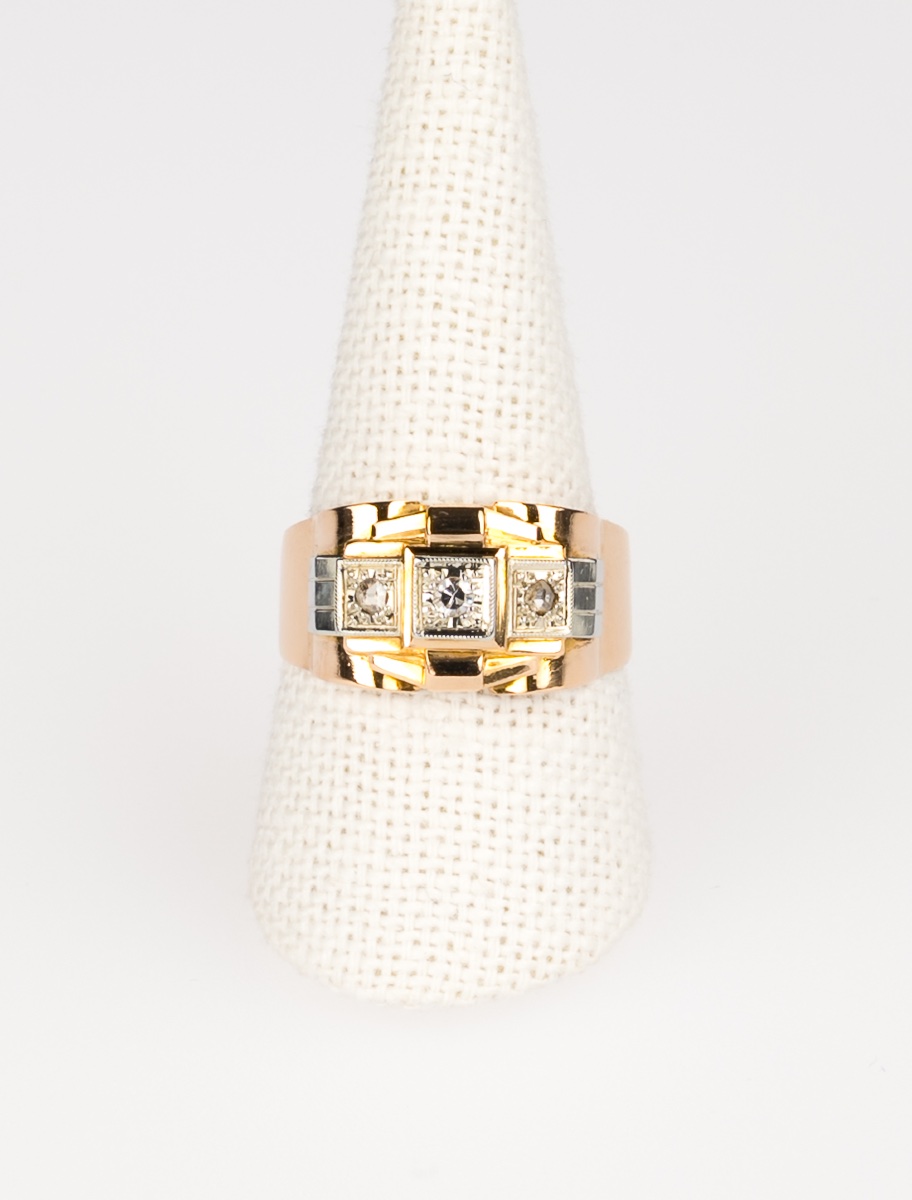 Tank Ring In Yellow Gold, White Gold & Diamonds-photo-4