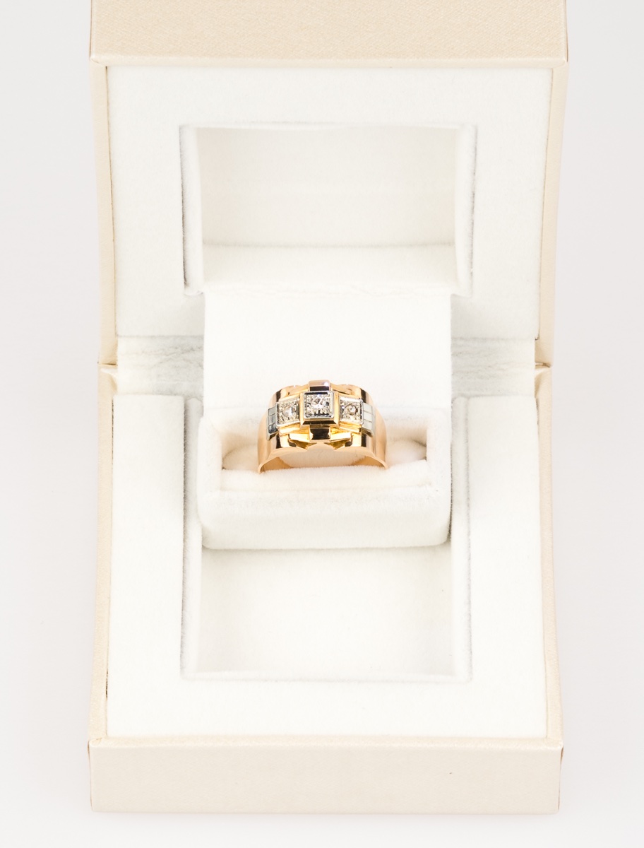 Tank Ring In Yellow Gold, White Gold & Diamonds-photo-2