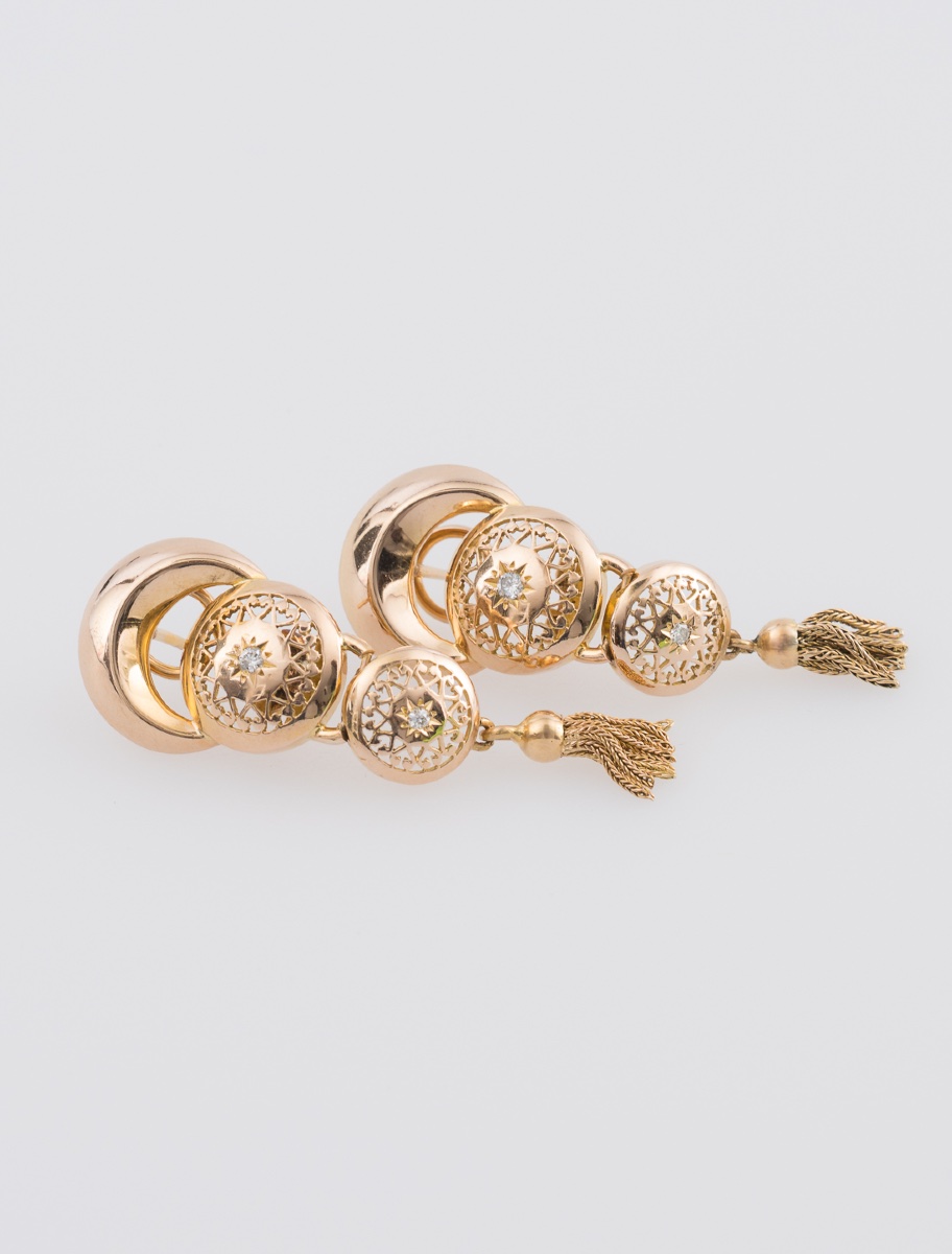 Pair Of Vintage Gold & Diamond Earrings-photo-3