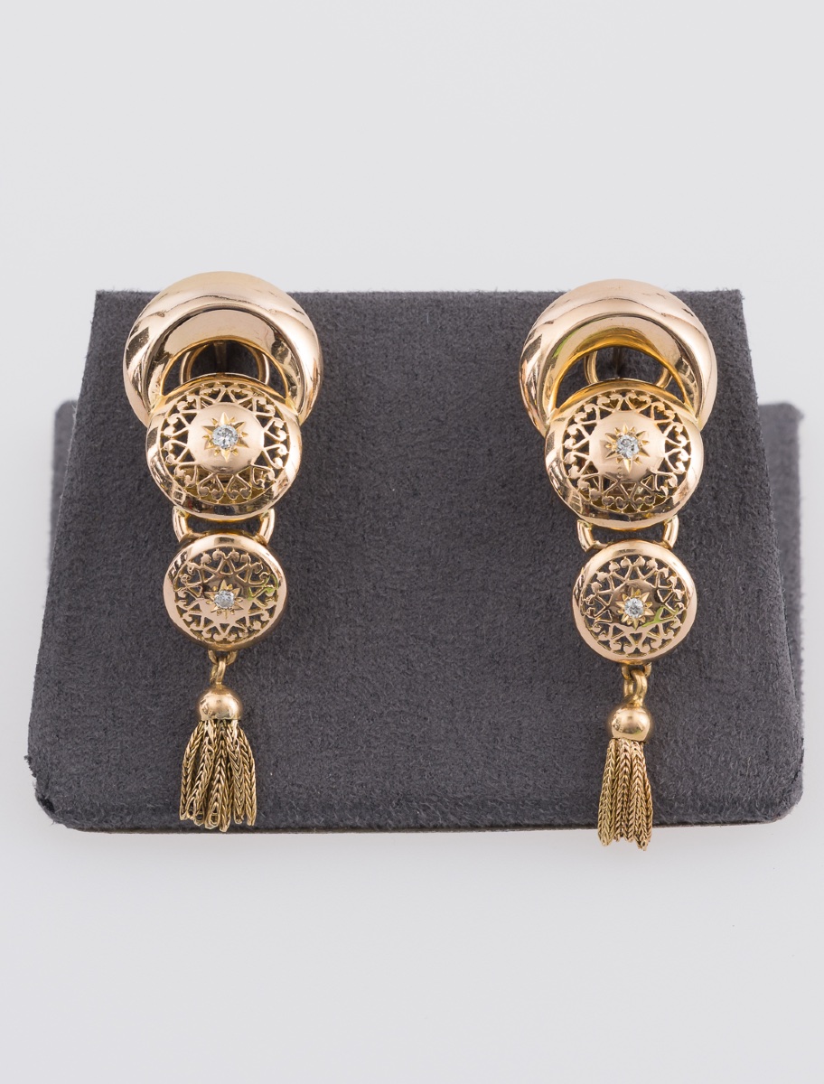 Pair Of Vintage Gold & Diamond Earrings-photo-1