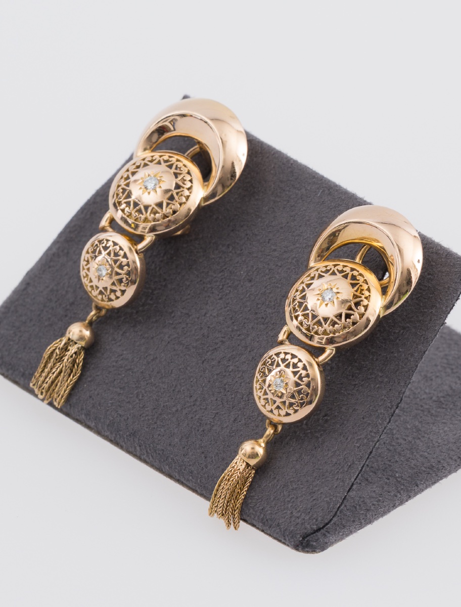 Pair Of Vintage Gold & Diamond Earrings-photo-2