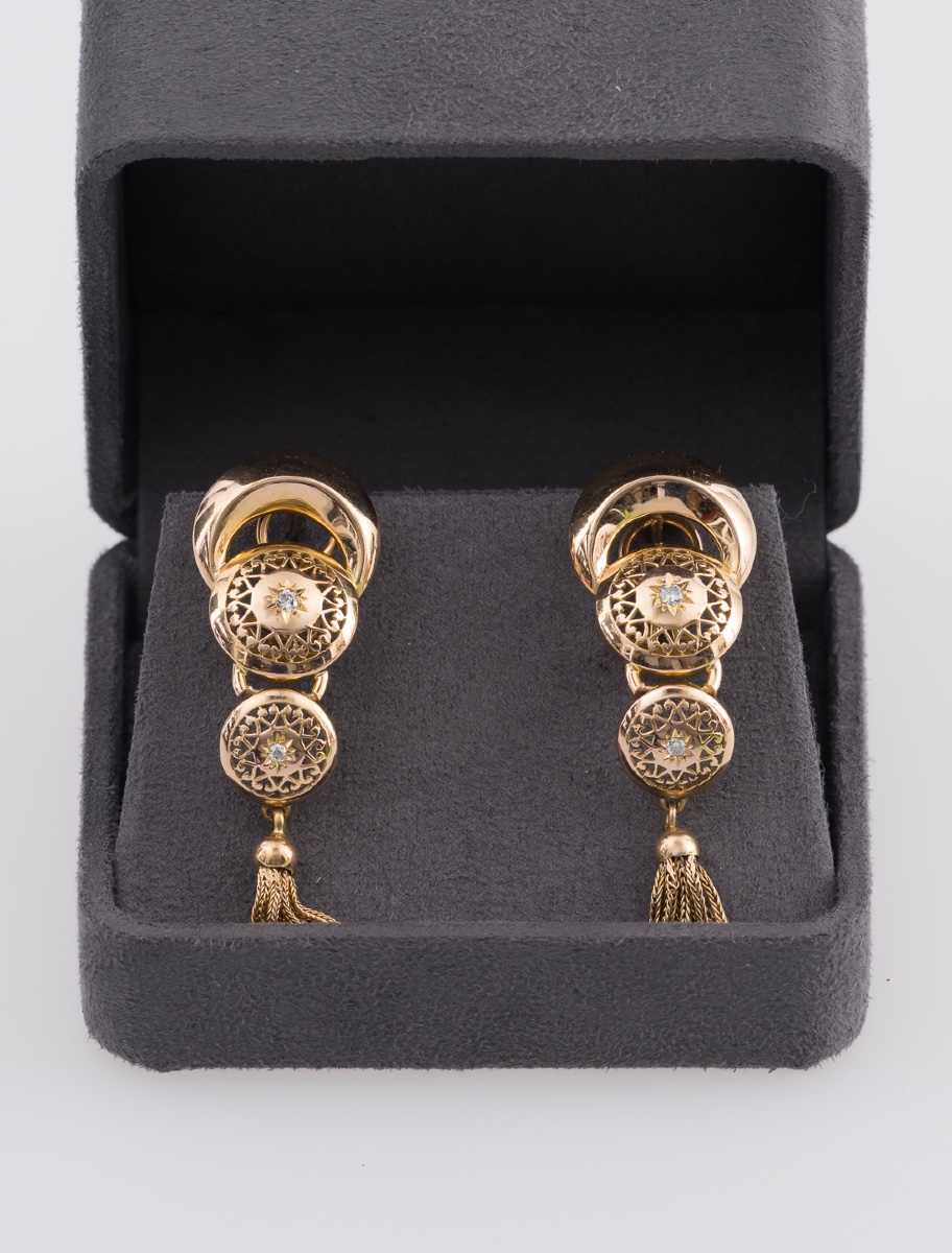 Pair Of Vintage Gold & Diamond Earrings-photo-3