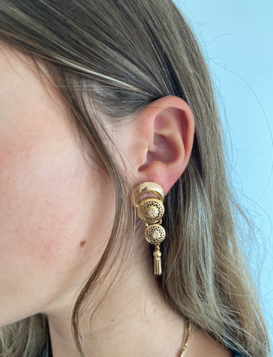 Pair Of Vintage Gold & Diamond Earrings-photo-4