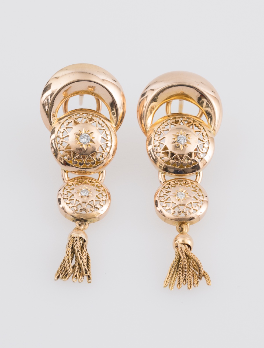 Pair Of Vintage Gold & Diamond Earrings
