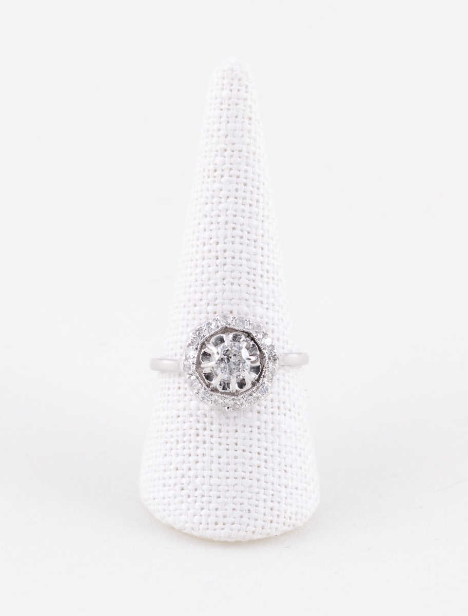 Octagonal Art Deco Platinum & Diamond Ring-photo-3