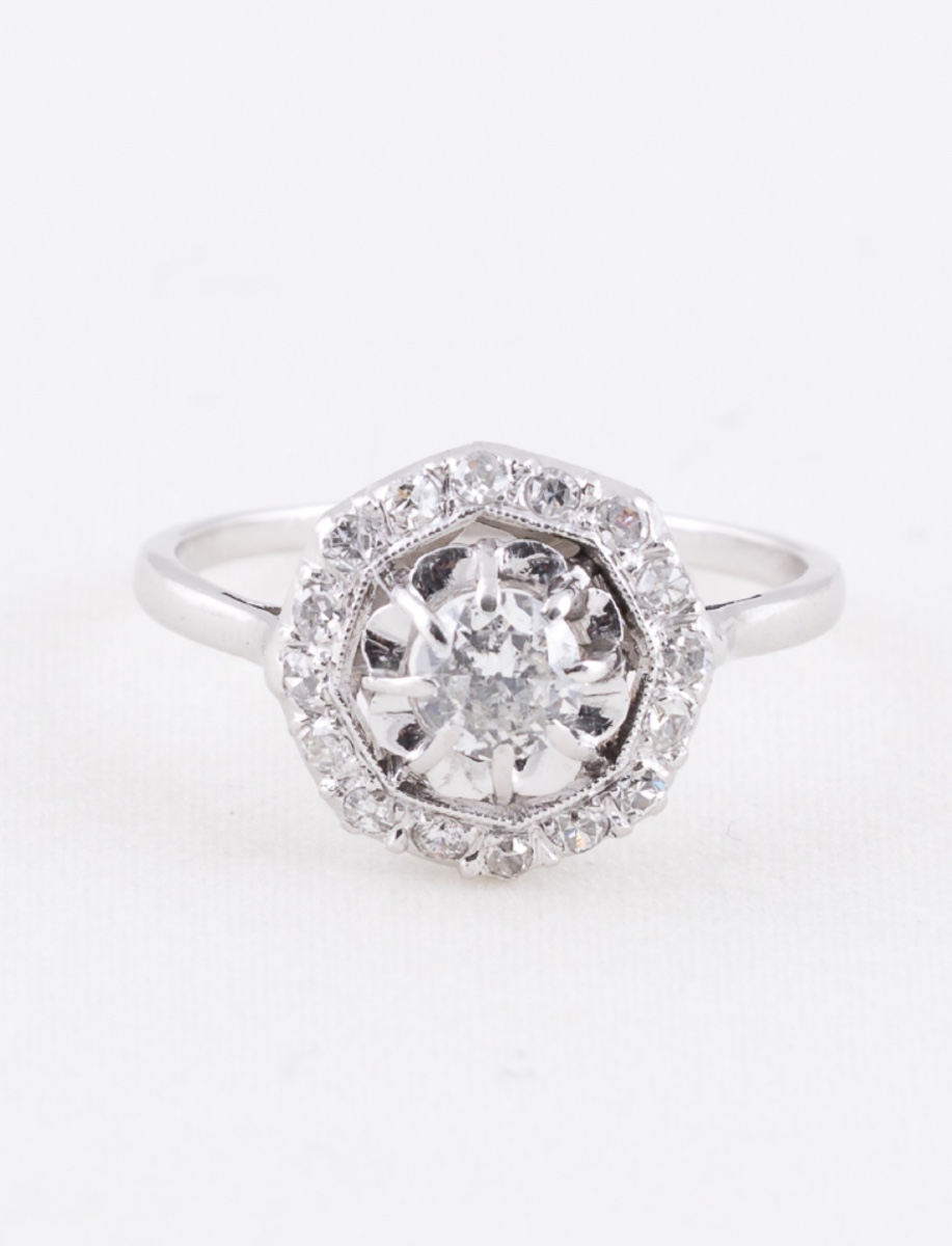 Octagonal Art Deco Platinum & Diamond Ring