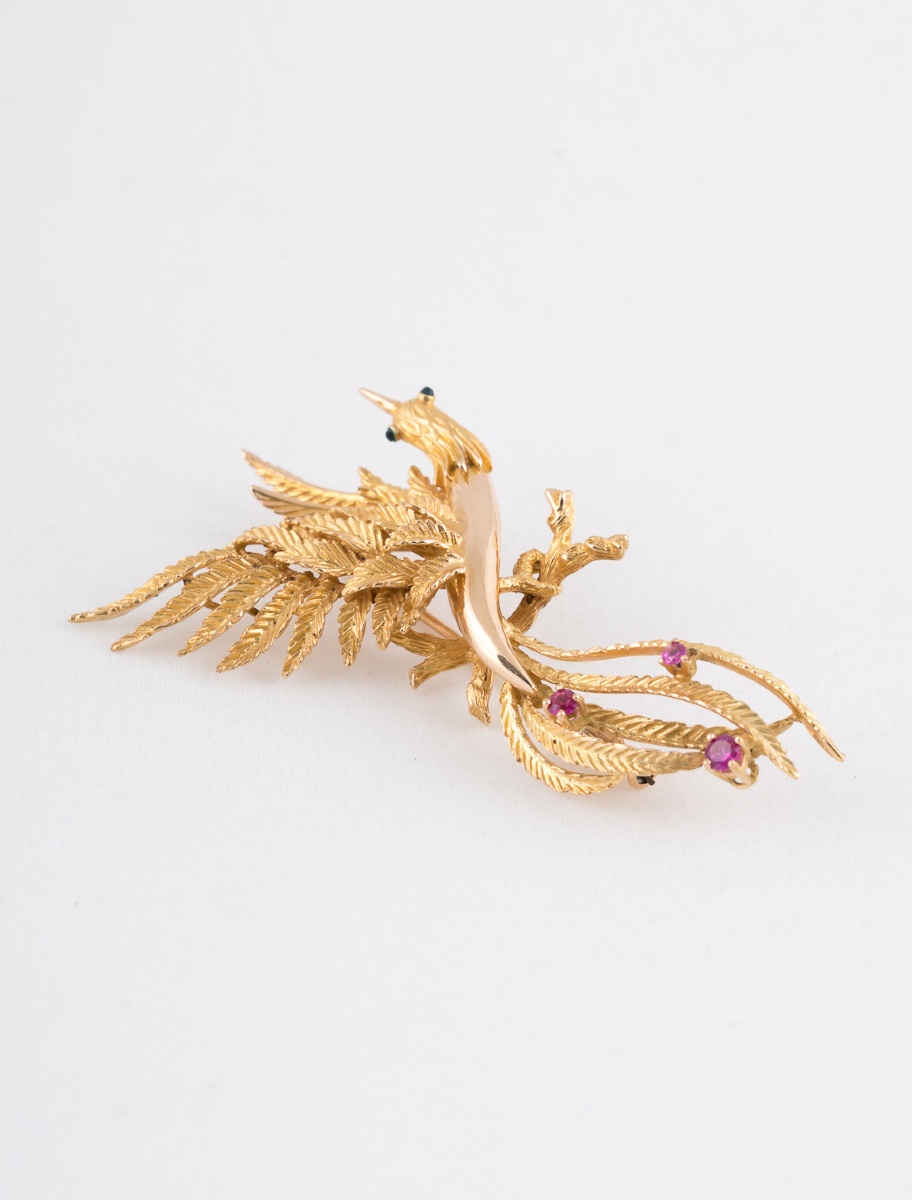 Fantastic Bird Brooch Yellow Gold & Ruby-photo-2