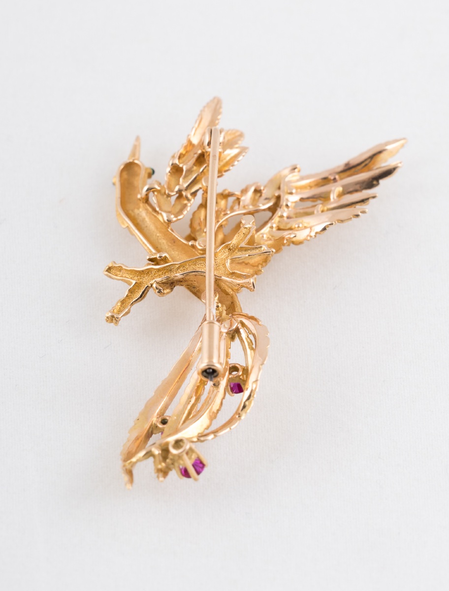 Fantastic Bird Brooch Yellow Gold & Ruby-photo-1