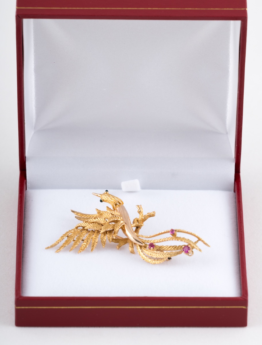 Fantastic Bird Brooch Yellow Gold & Ruby-photo-2