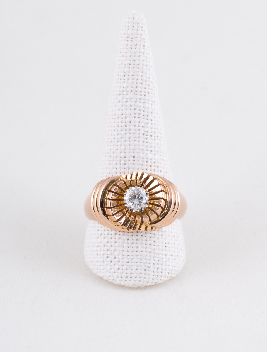 Tank Tourbillon Ring In Yellow Gold, Platinum & Solitaire-photo-2