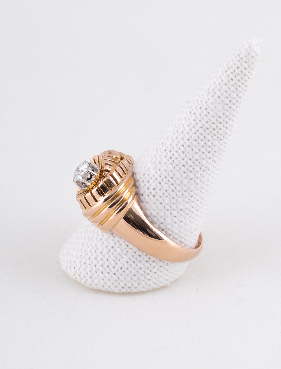 Tank Tourbillon Ring In Yellow Gold, Platinum & Solitaire-photo-3