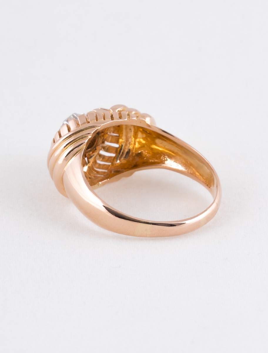 Tank Tourbillon Ring In Yellow Gold, Platinum & Solitaire-photo-1