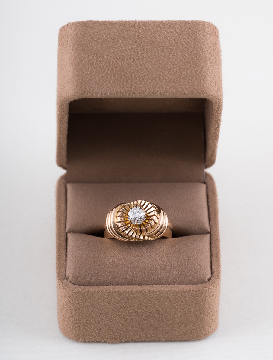 Tank Tourbillon Ring In Yellow Gold, Platinum & Solitaire-photo-2