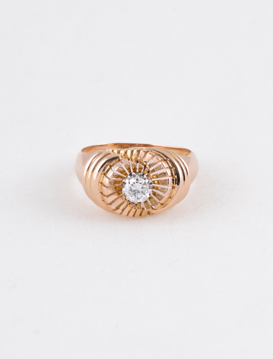 Tank Tourbillon Ring In Yellow Gold, Platinum & Solitaire