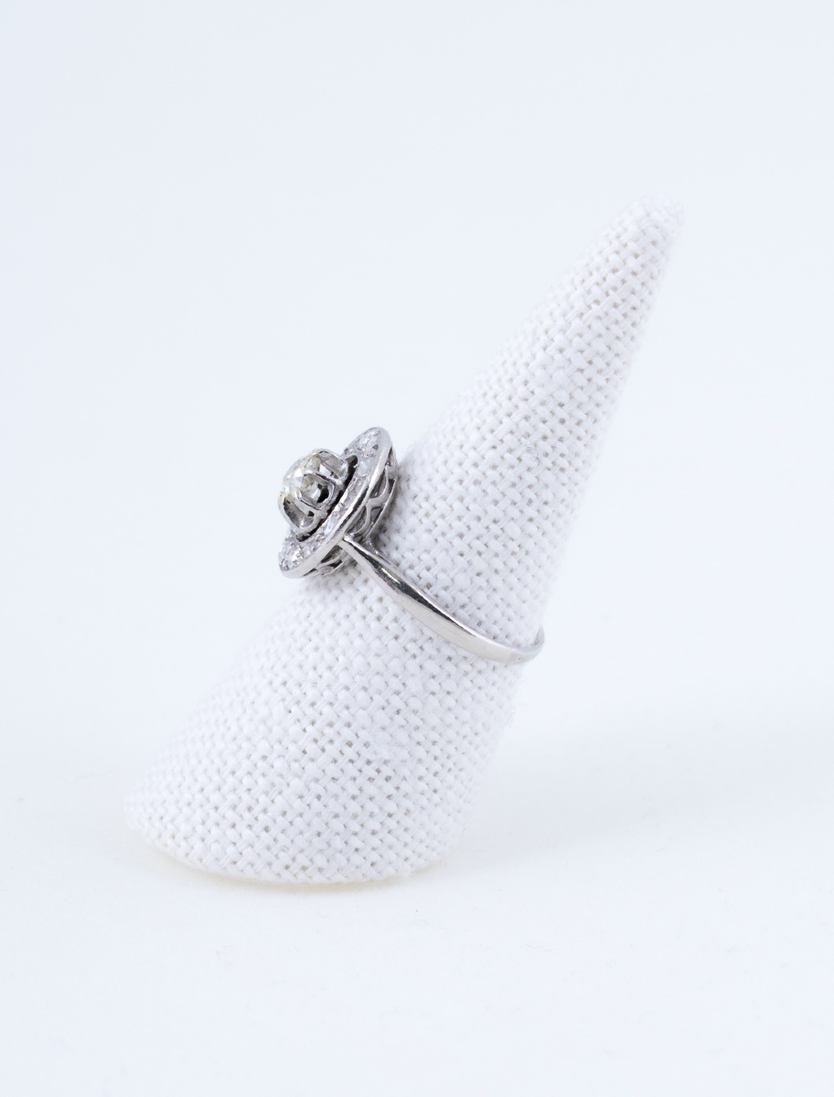 Bague Cible Ancienne Platine & Diamants-photo-2