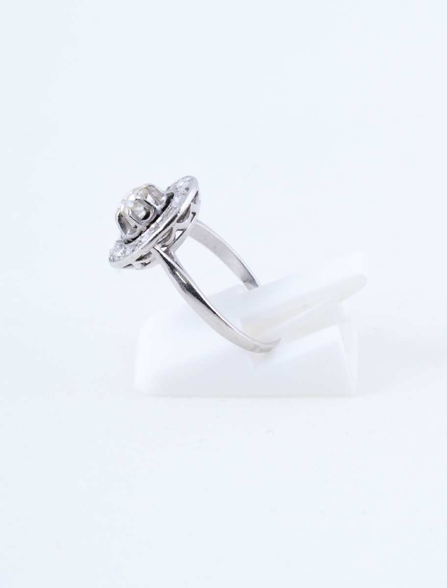 Bague Cible Ancienne Platine & Diamants-photo-4