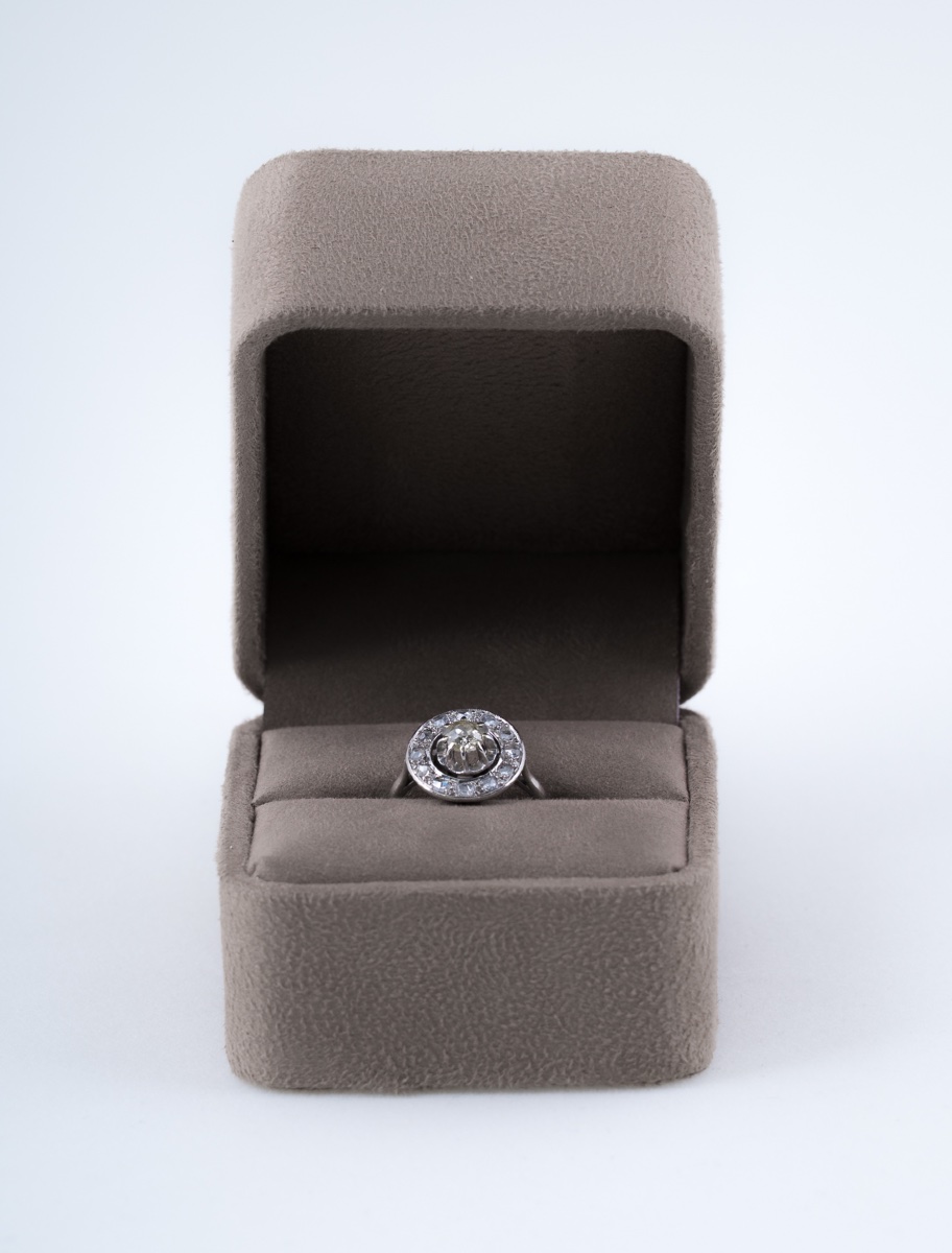 Bague Cible Ancienne Platine & Diamants-photo-1