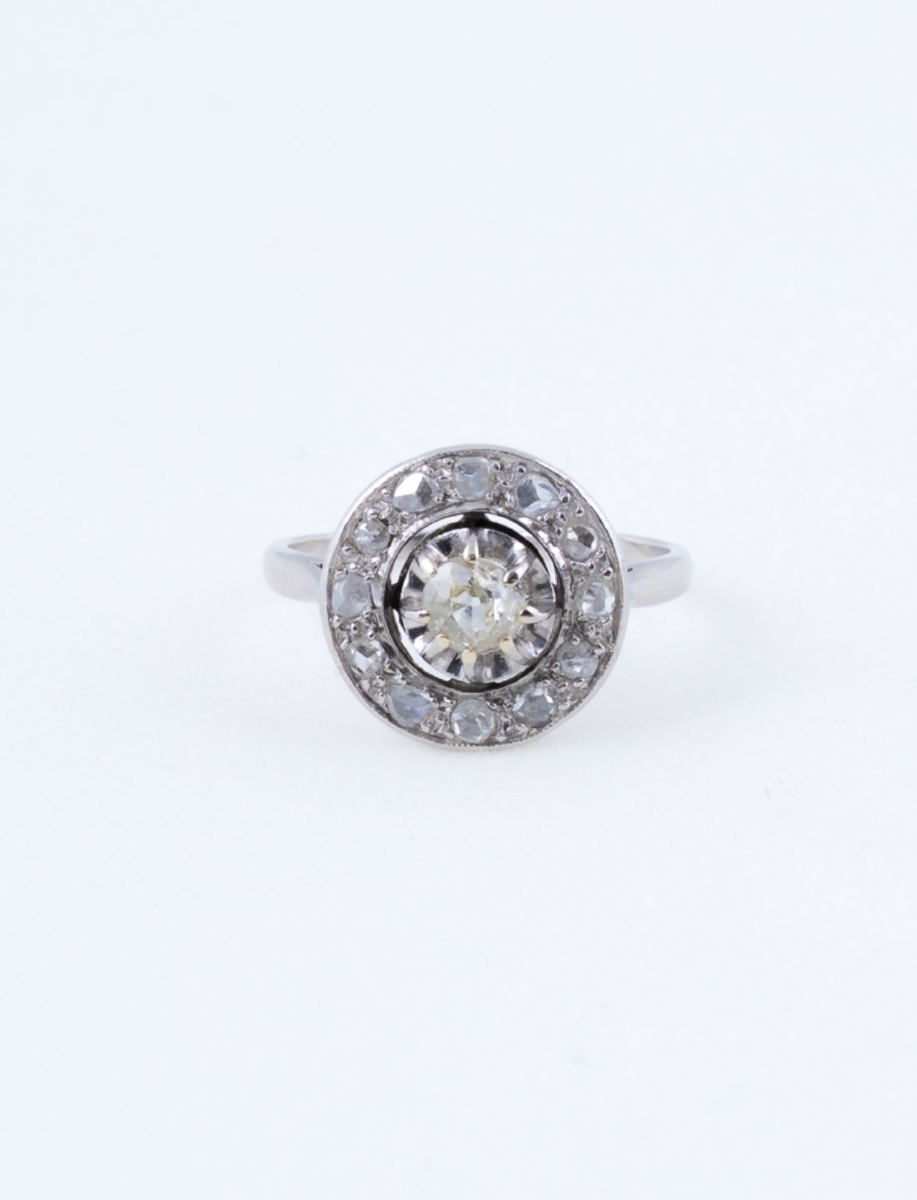 Bague Cible Ancienne Platine & Diamants
