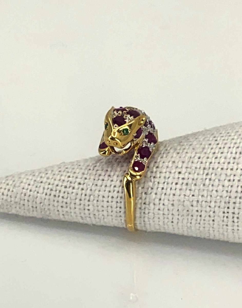 Bague Léopard Or, Rubis, Diamants & Emeraudes-photo-3