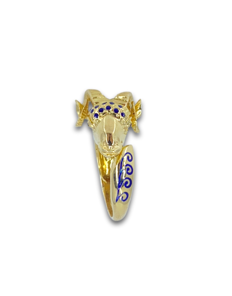 Yellow Gold & Blue Enamel Ram's Head Ring
