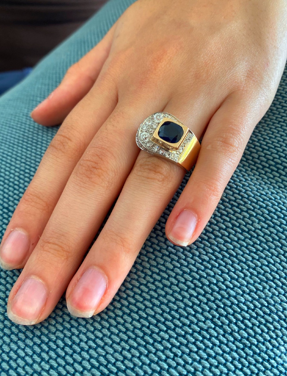 Tank Belt Ring Gold, Sapphire & Diamonds-photo-2