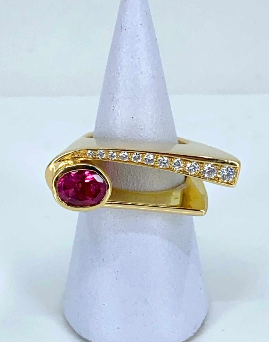 Gold, Pink Sapphire & Diamond Designer Ring-photo-3