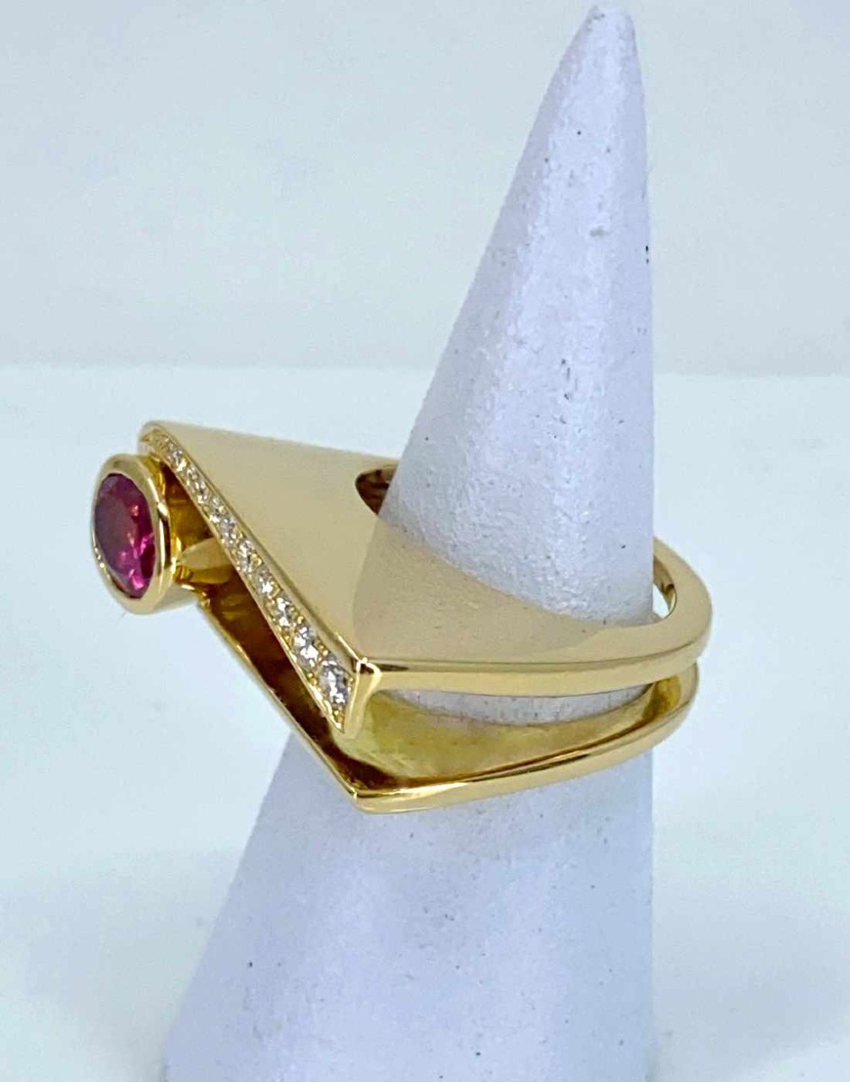 Gold, Pink Sapphire & Diamond Designer Ring-photo-4