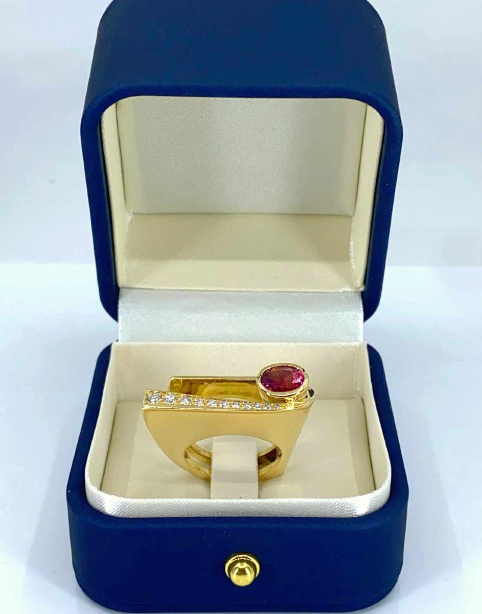 Gold, Pink Sapphire & Diamond Designer Ring-photo-1