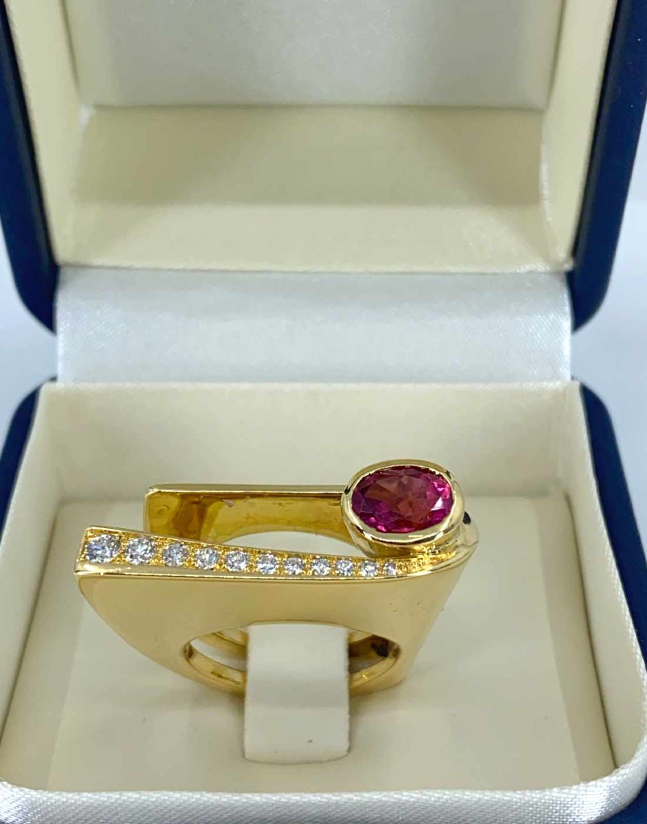 Gold, Pink Sapphire & Diamond Designer Ring-photo-2
