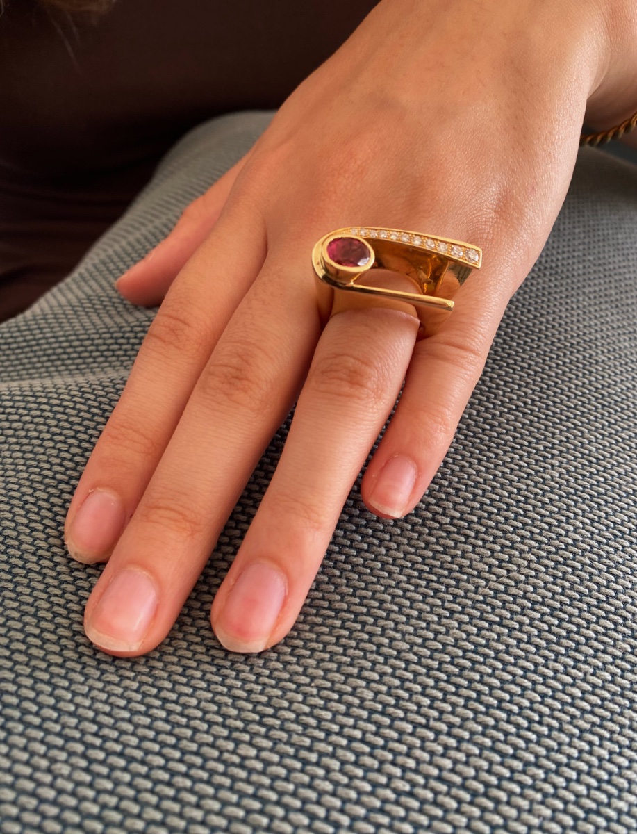 Gold, Pink Sapphire & Diamond Designer Ring-photo-5