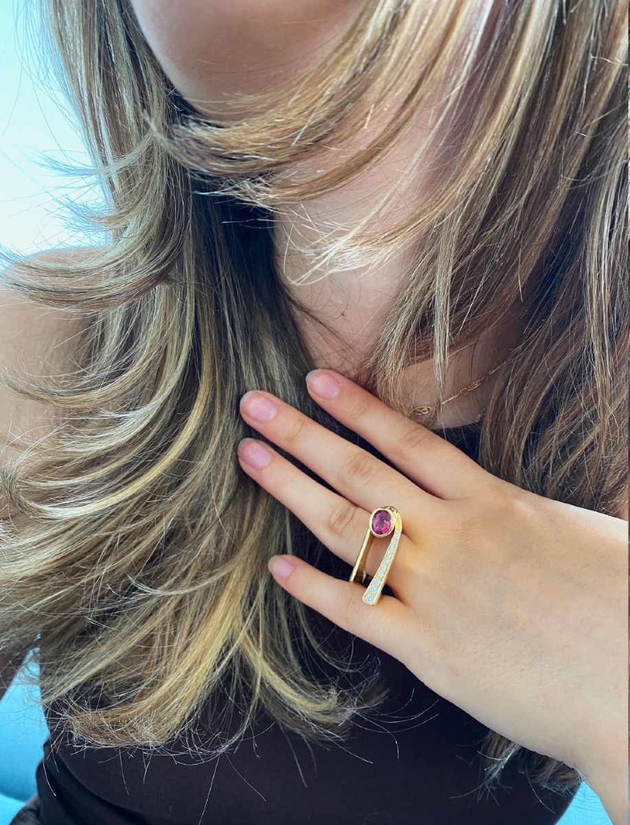 Gold, Pink Sapphire & Diamond Designer Ring-photo-6