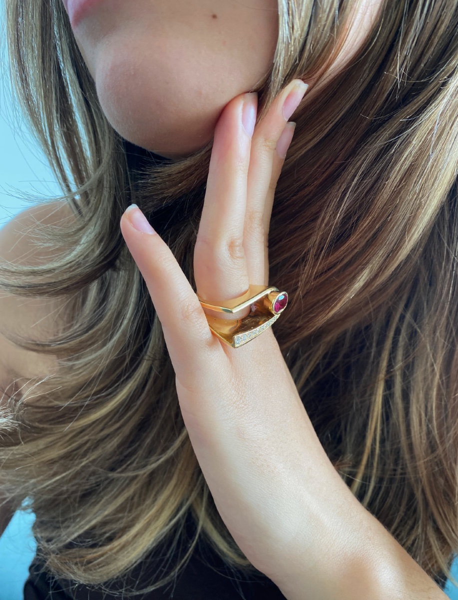 Gold, Pink Sapphire & Diamond Designer Ring-photo-7