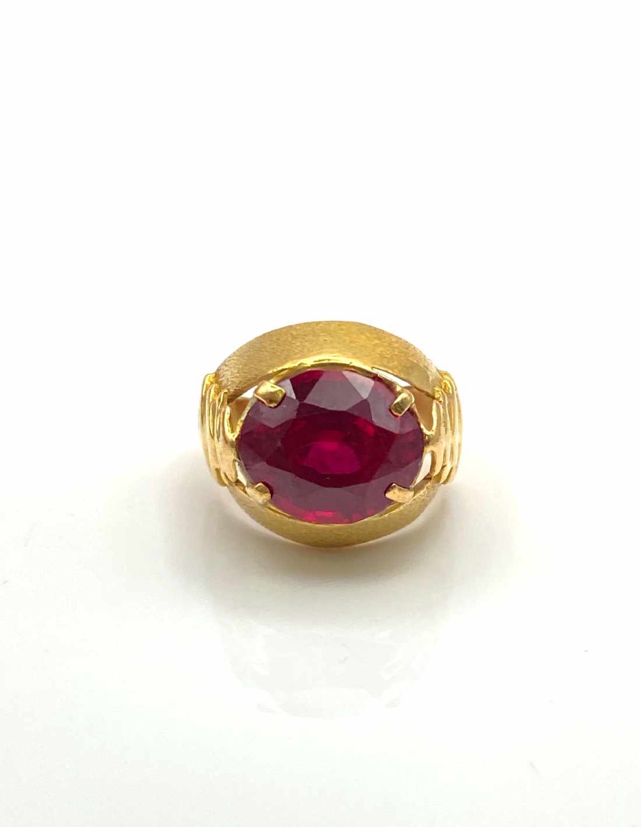 Original Vintage Ring In Yellow Gold & Ruby Verneuil-photo-2