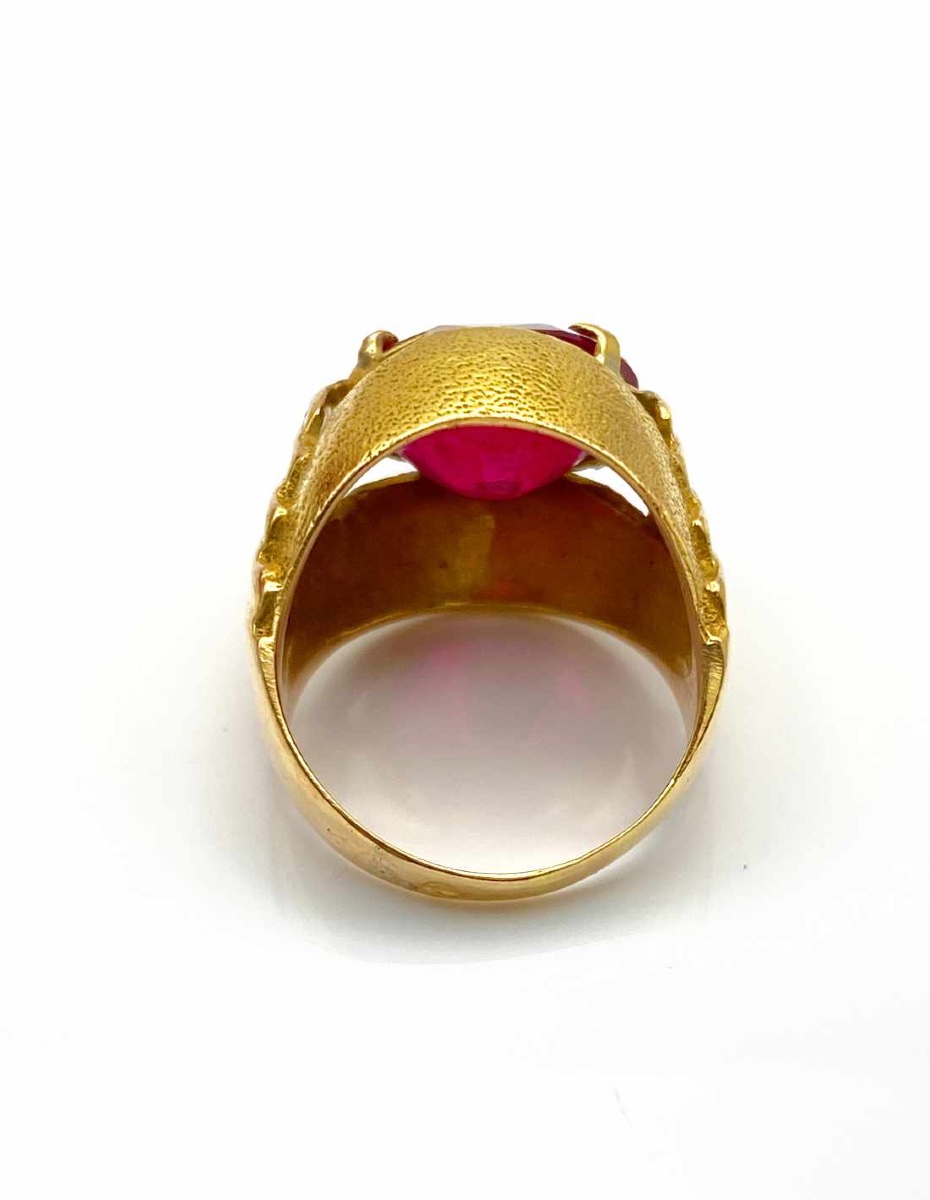 Original Vintage Ring In Yellow Gold & Ruby Verneuil-photo-3