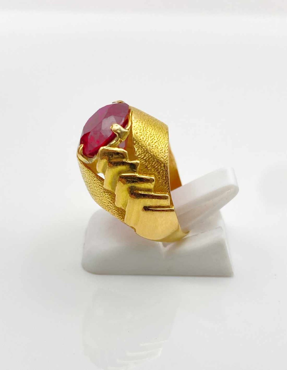Original Vintage Ring In Yellow Gold & Ruby Verneuil-photo-4