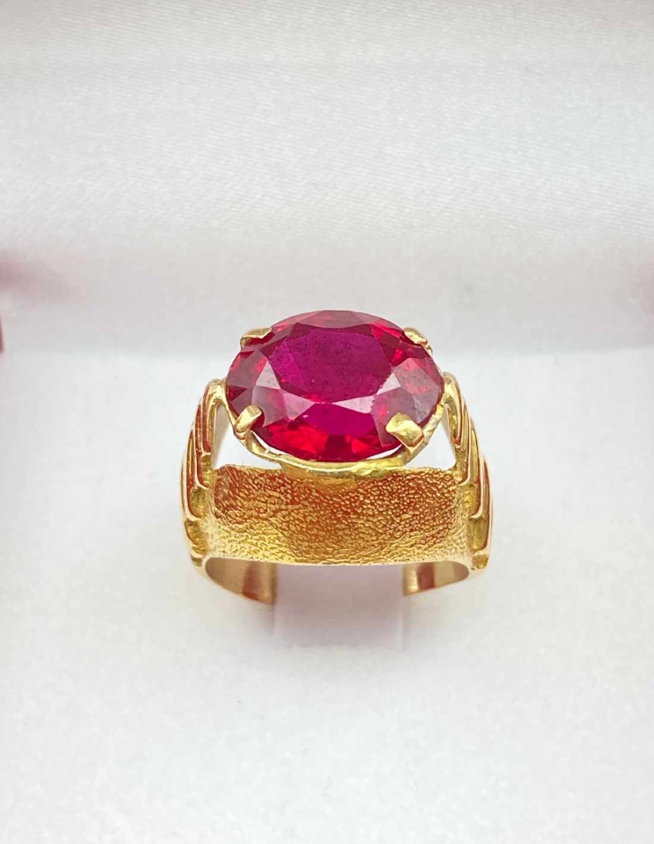 Original Vintage Ring In Yellow Gold & Ruby Verneuil-photo-1