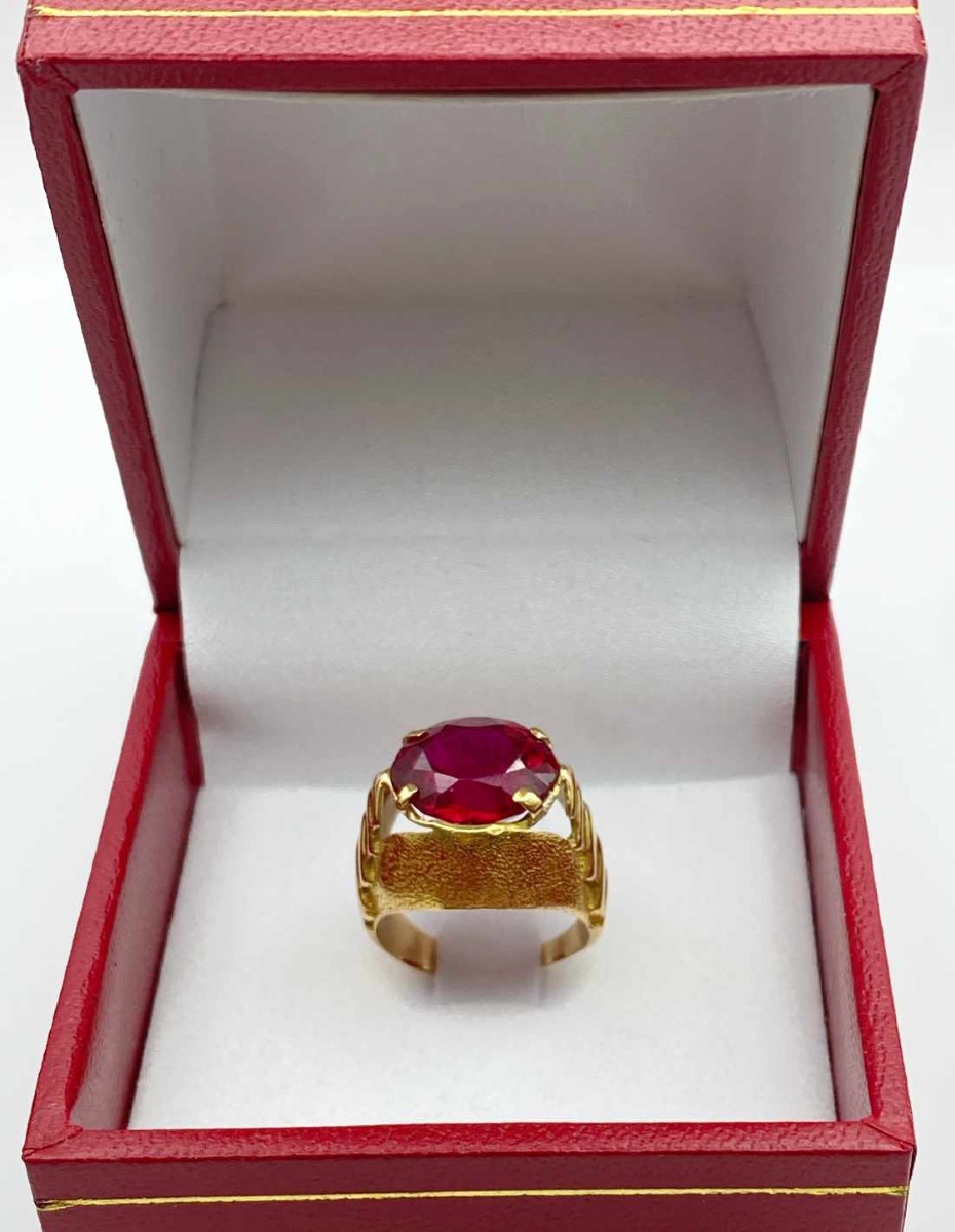 Original Vintage Ring In Yellow Gold & Ruby Verneuil-photo-2