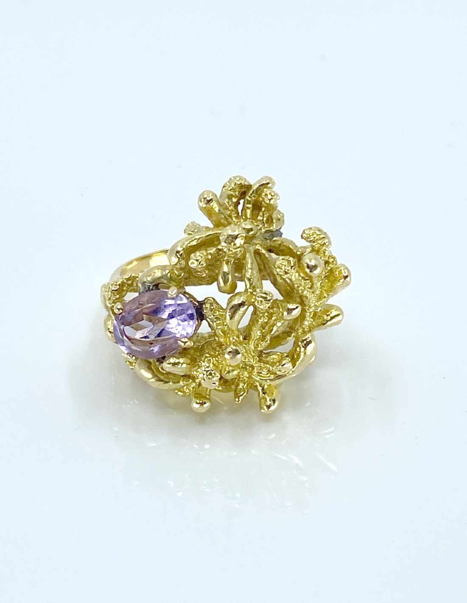 Bague de Créateur Or Jaune & Amethyste
