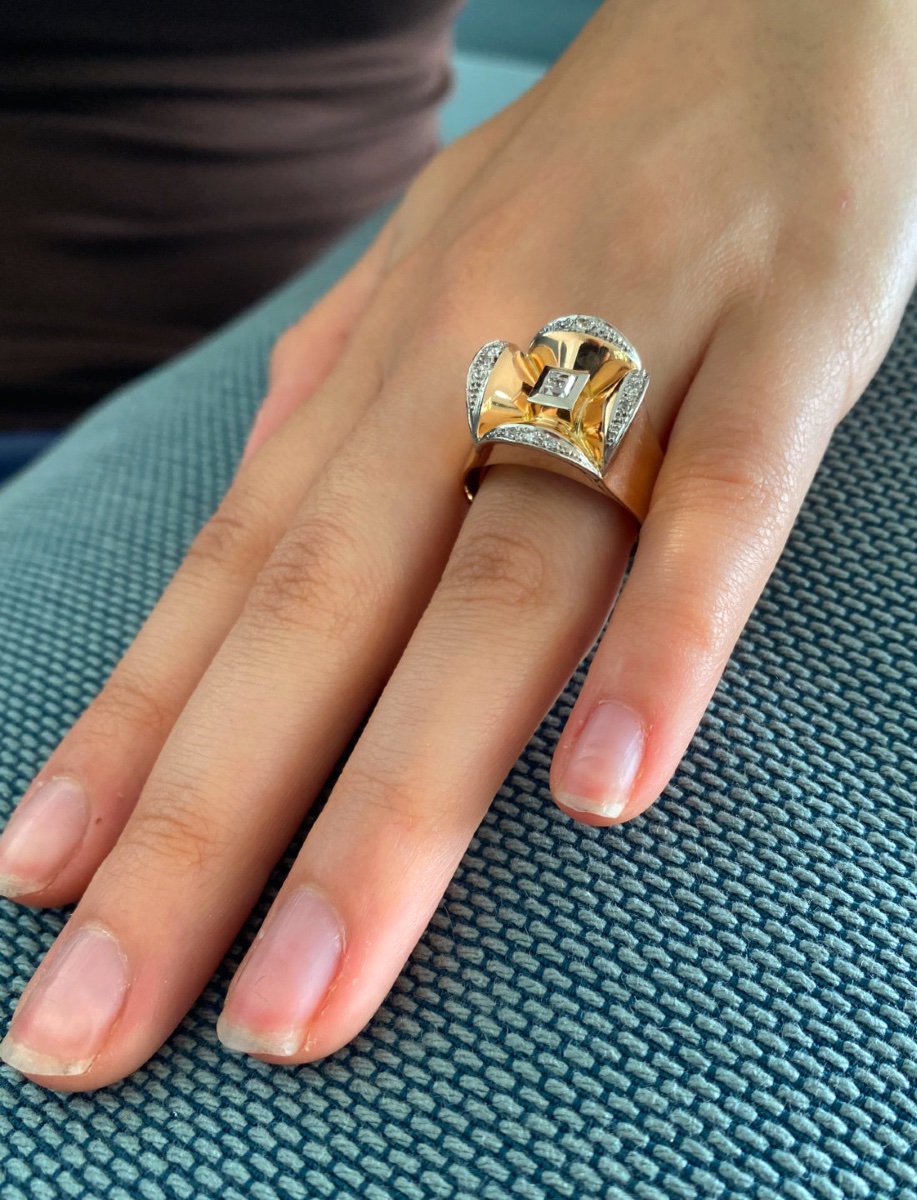 Vintage Gold, Platinum & Diamond Signet Ring-photo-2