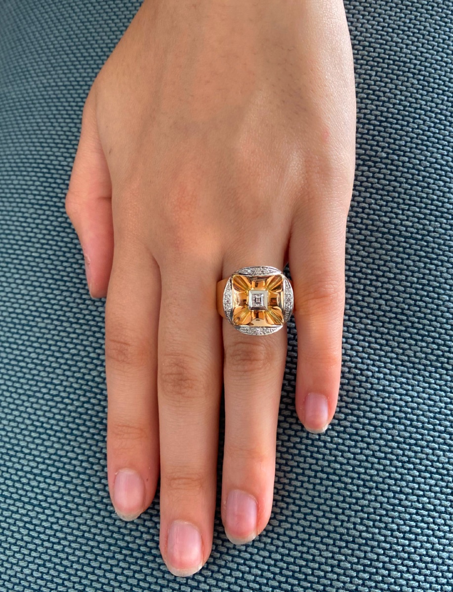 Vintage Gold, Platinum & Diamond Signet Ring-photo-3
