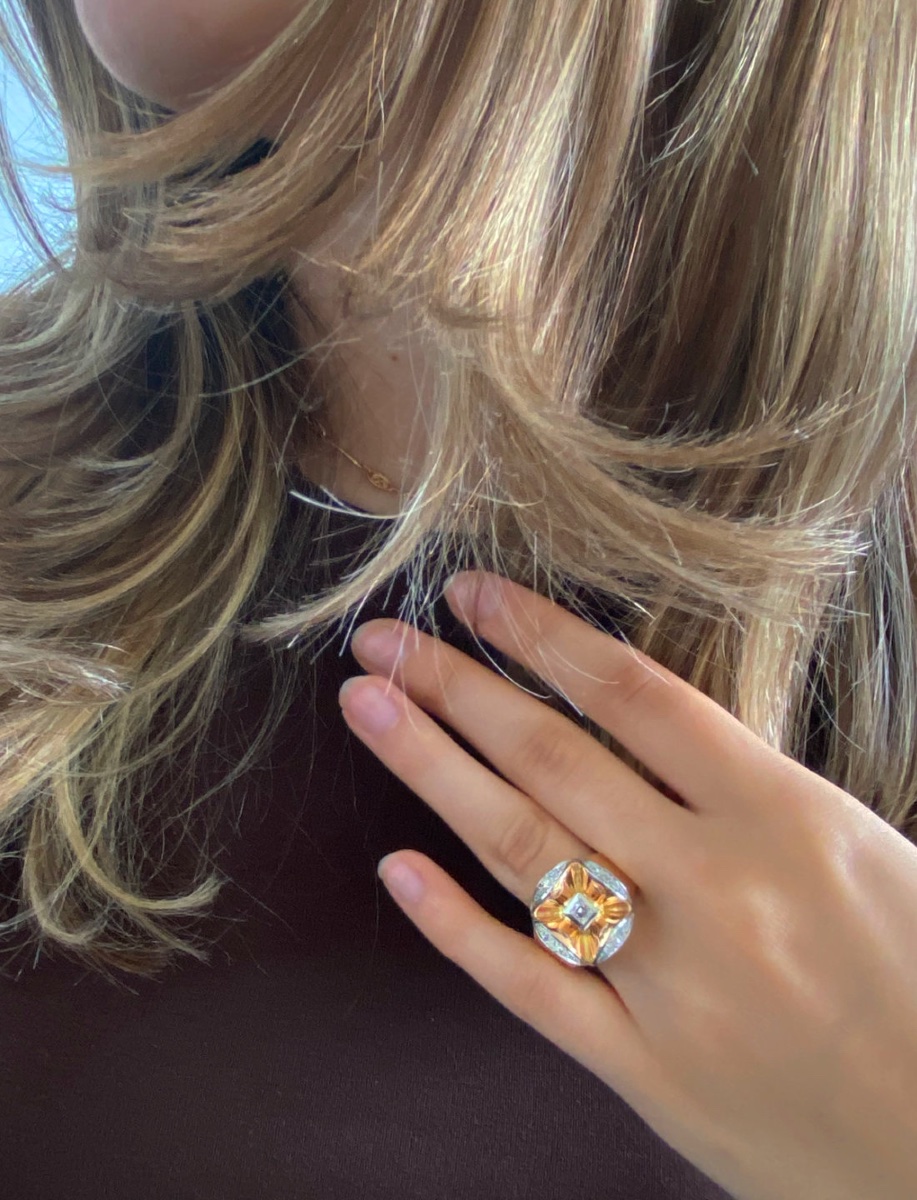Vintage Gold, Platinum & Diamond Signet Ring-photo-4