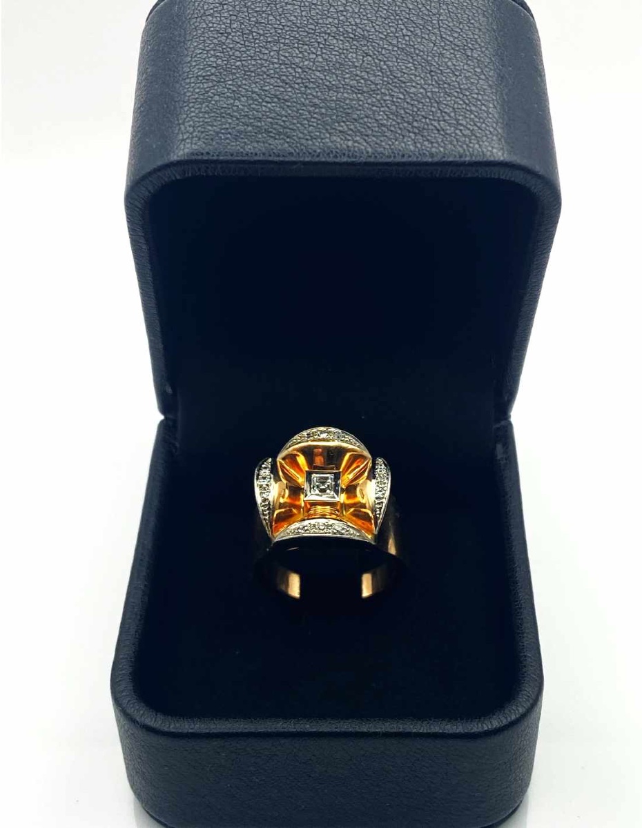 Vintage Gold, Platinum & Diamond Signet Ring-photo-4