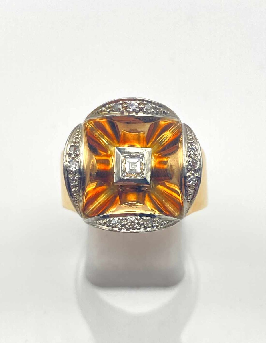 Vintage Gold, Platinum & Diamond Signet Ring
